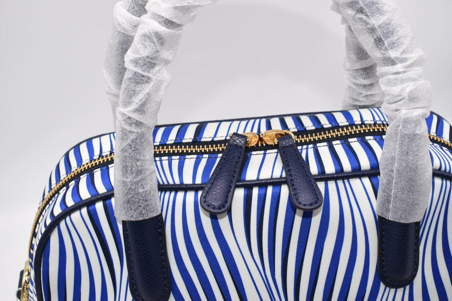 Vera Bradley Bowler Satchel Bag in "Wavy Stripe" with Navy Trim