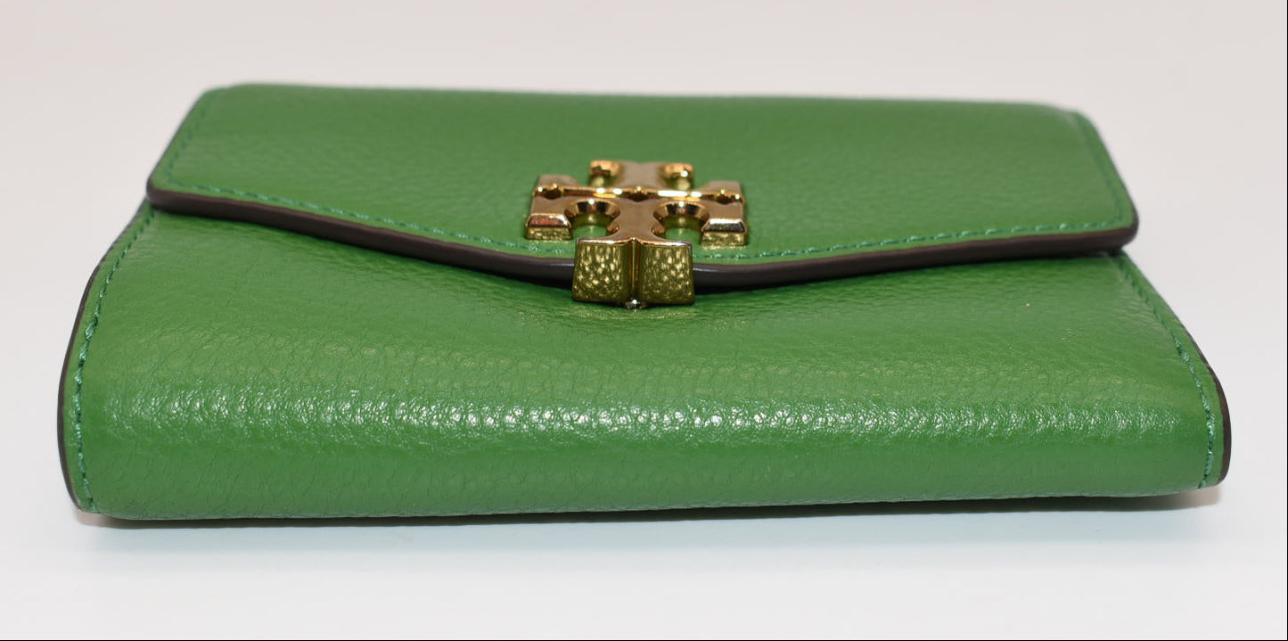 Tory Burch Kira Pebbled Medium Flap Wallet in Poblano Green