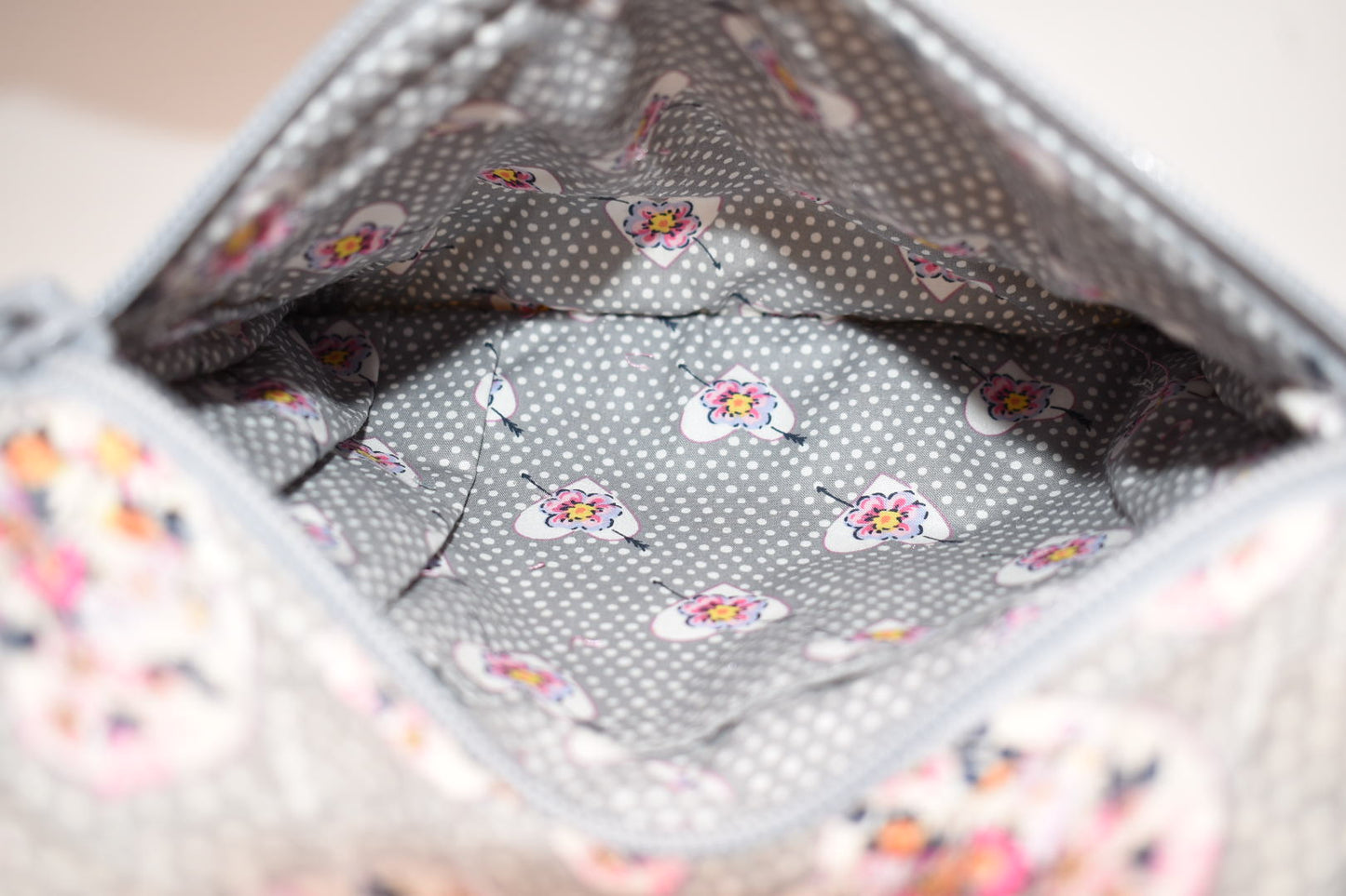 Vera Bradley Small Quilted Cotton Backpack in "Mon Amour Gray" Pattern