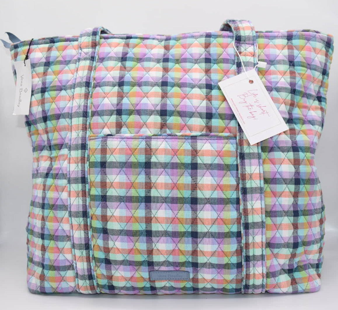 Vera Bradley Large Vera Tote Bag in "Gingham Plaid" Pattern