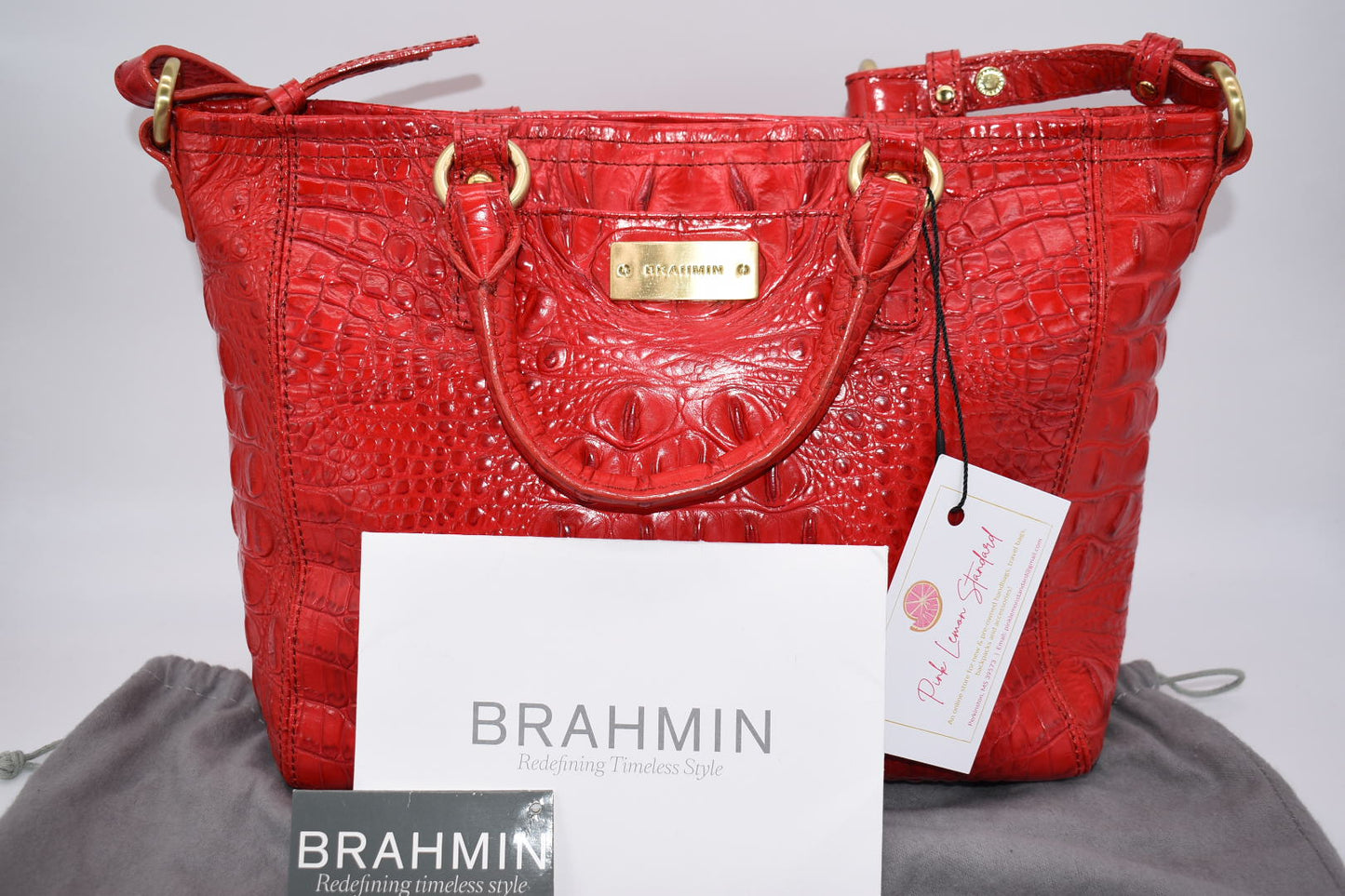 Brahmin Mini Arno Satchel Bag in Party Red Melbourne