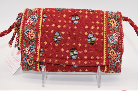 Vintage Vera Bradley Strap Crossbody Wallet in "Provincial Red-2000" Pattern