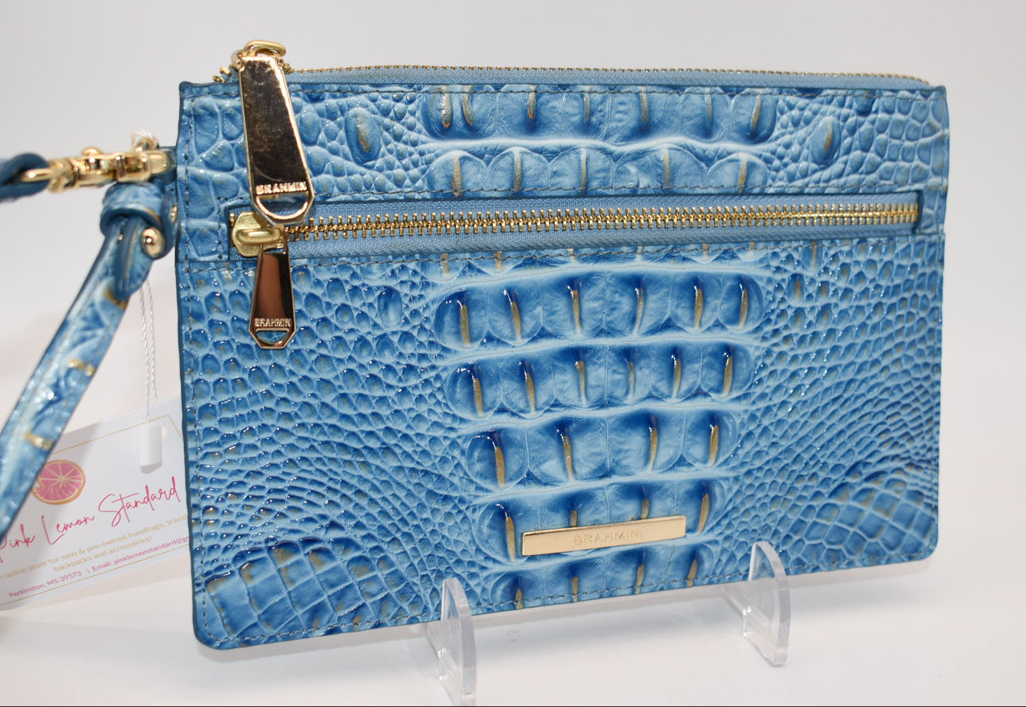 Brahmin Leather Wristlet in Aura Blue Melbourne