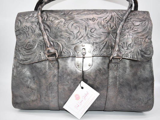 Patricia Nash Vienna Satchel Bag in Tooled Pewter