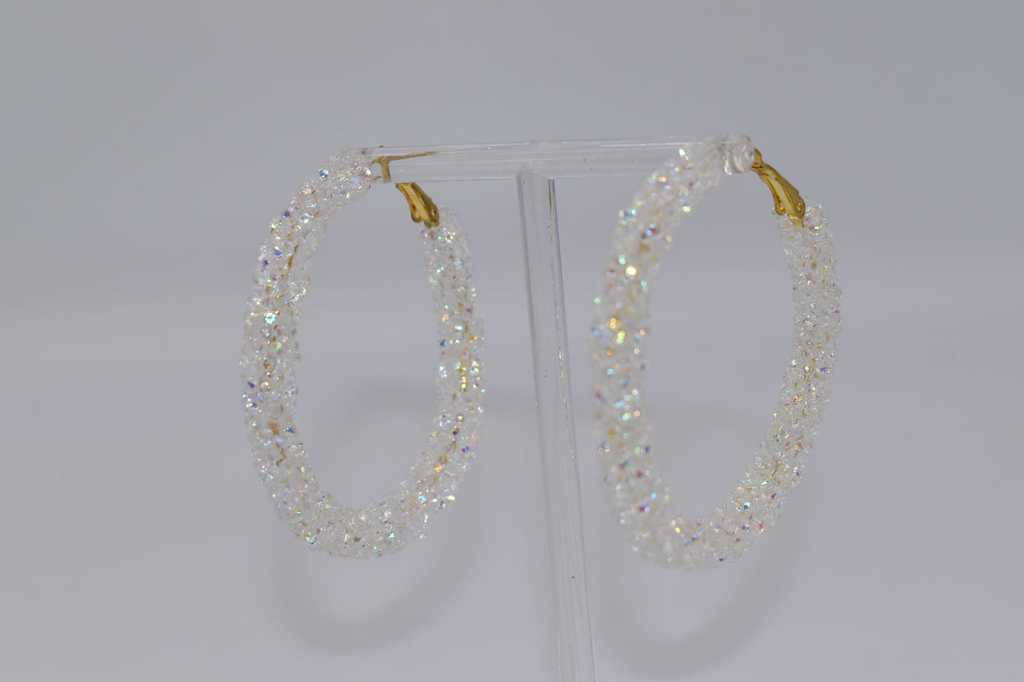 Statement Earrings: Pearly White Sparkle Hoop Earrings