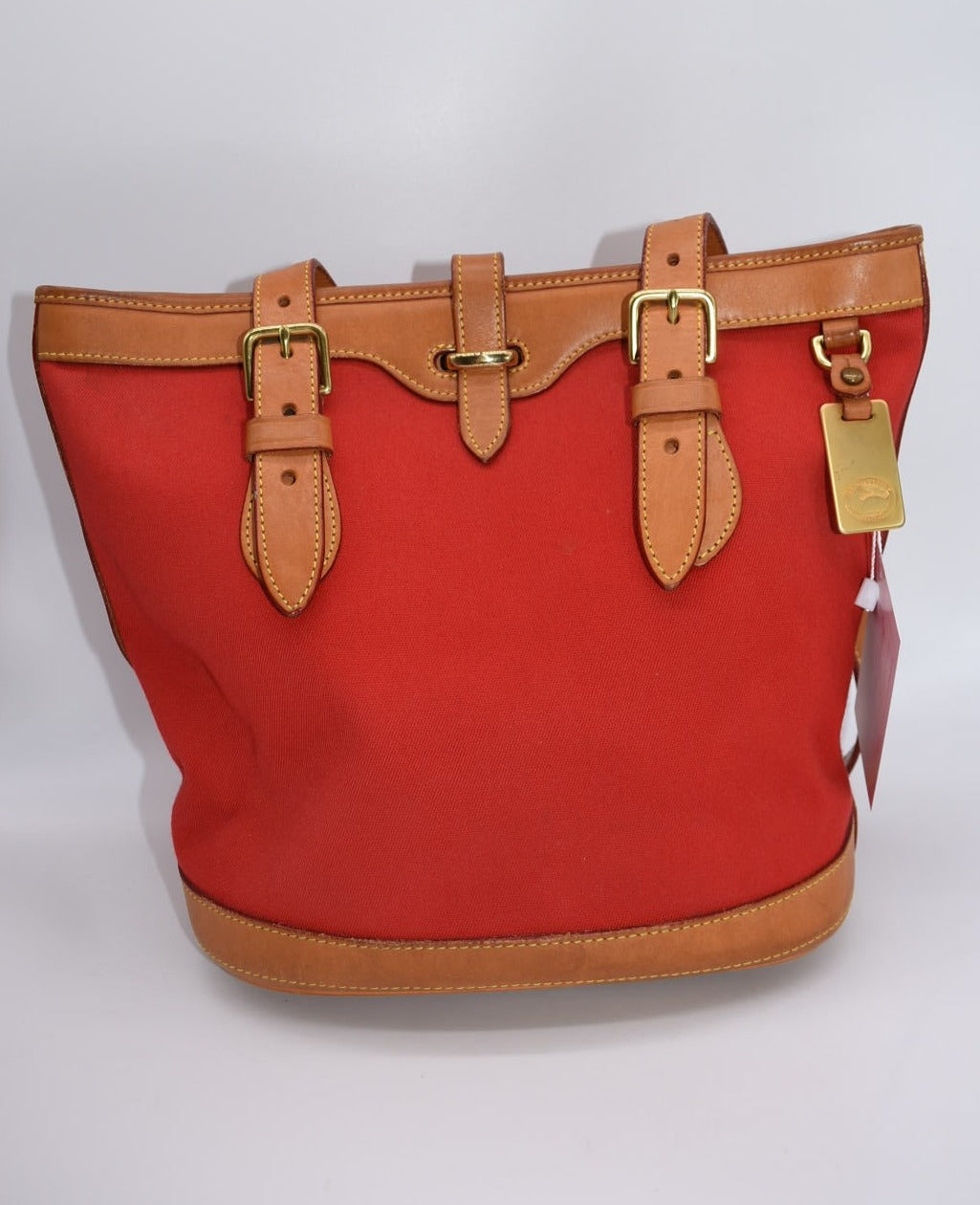 Vintage Dooney & Bourke Cabrio Red Canvas & Vachetta Leather Tote Bag