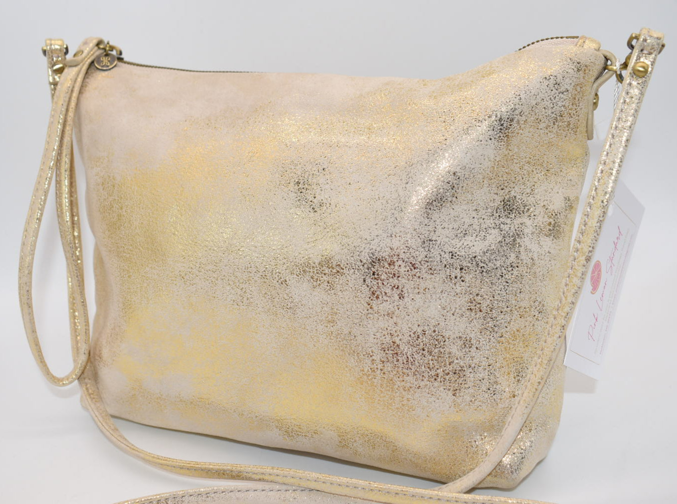 HOBO INTL Leather Convertible Crossbody Bag in Gold Leaf Shimmer