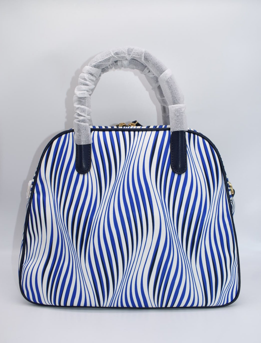 Vera Bradley Bowler Satchel Bag in "Wavy Stripe" with Navy Trim