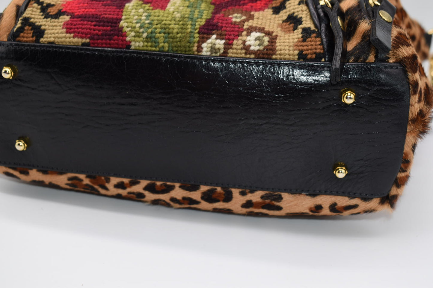 Clever Carriage Company Leopard & Hand Needlepoint Satchel Bag
