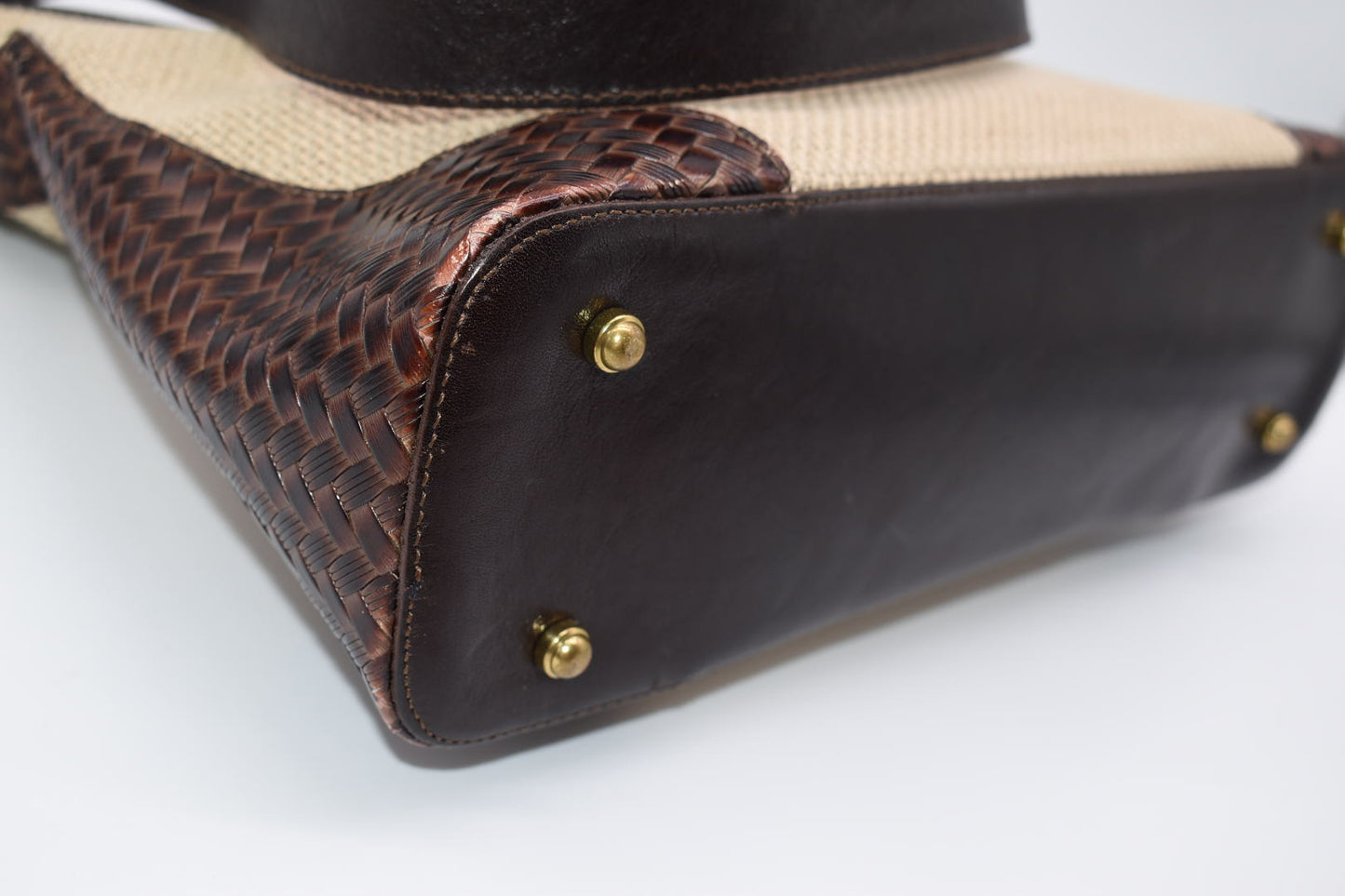 Brahmin Leather & Natural Canvas Woven Shoulder Bag