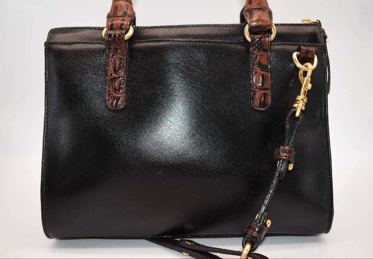 Brahmin Anywhere Convertible Leather Satchel Bag Tuscan Black