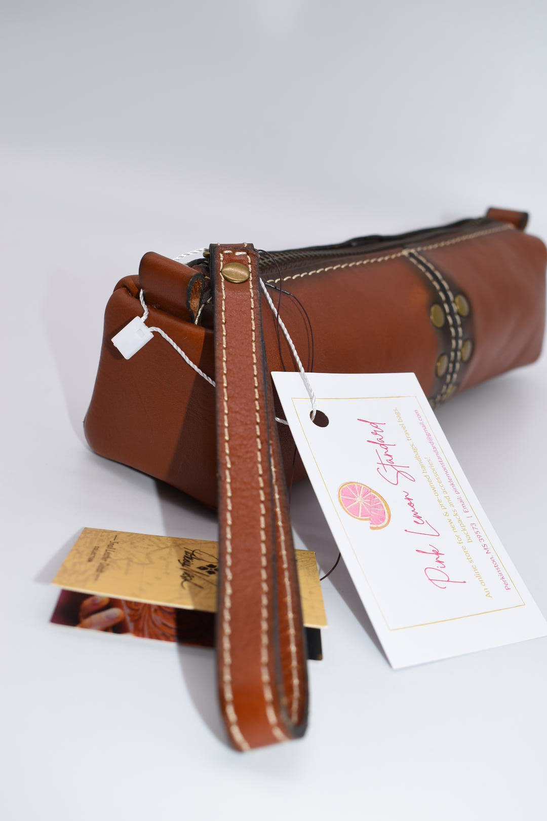 Patricia Nash Isla Oblong Zip Pouch Wristlet in Tan