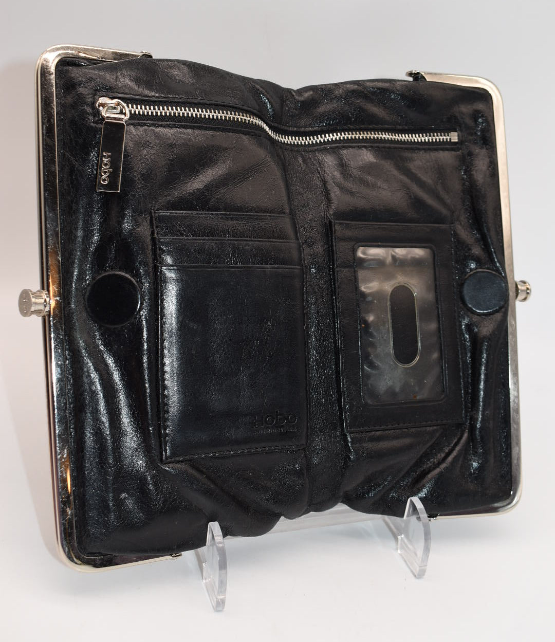 HOBO Lauren Clutch Wallet in Black Embossed Leather