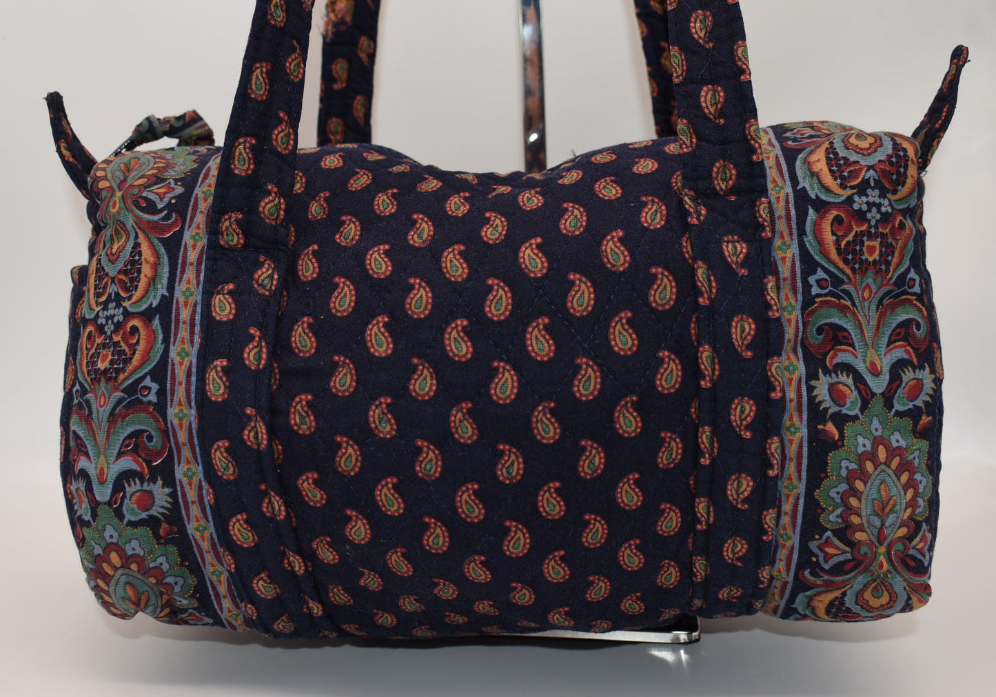 Vintage Vera Bradley Barrel Shoulder Bag in "Regency Blue 1987" Pattern