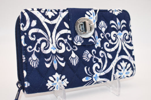 Vera Bradley RFID Turnlock Wallet in "Steel Blue Medallion" Pattern
