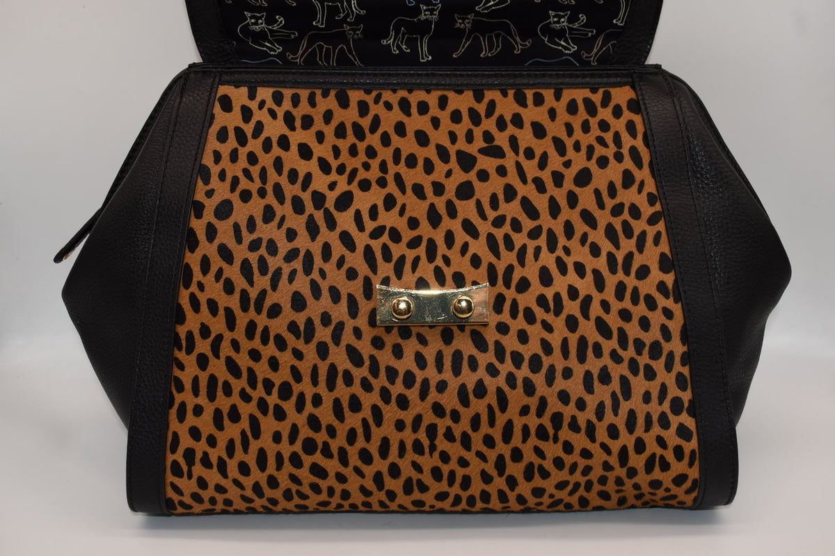 Vera Bradley Large Stella Satchel Bag in Leather & Calf Hair - Cheetah Black