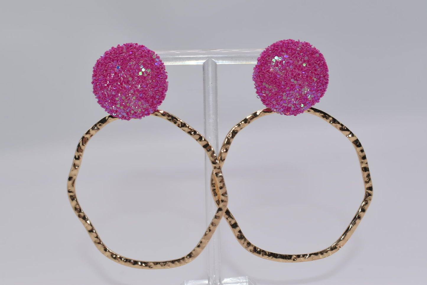 Statement Earrings: Glitter Top Hoops Pink Drop Earrings