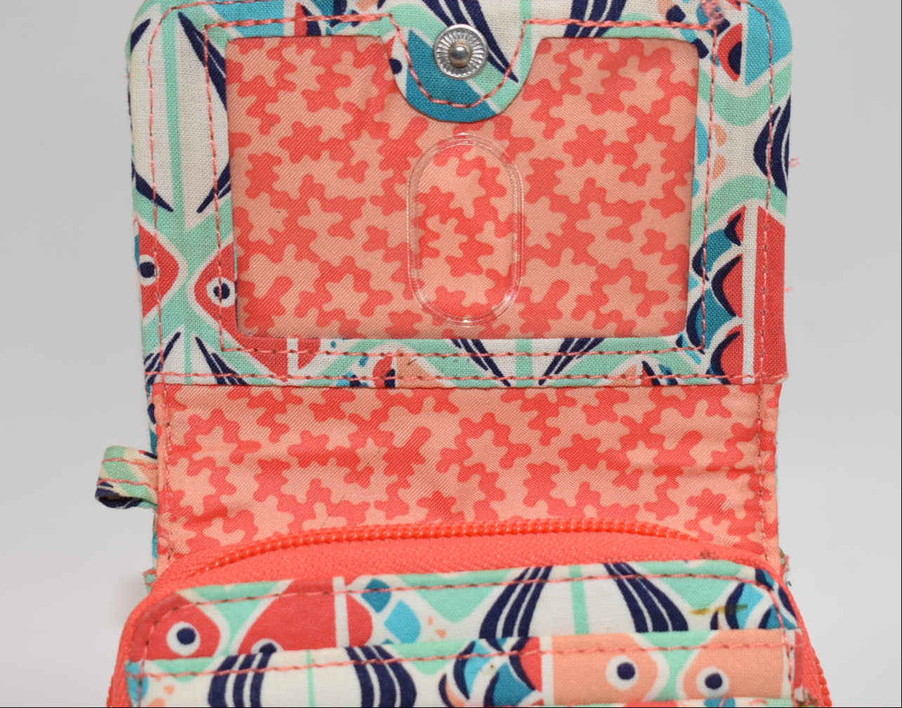 Vera Bradley RFID Compact Wallet in "Go Fish - Coral" Pattern