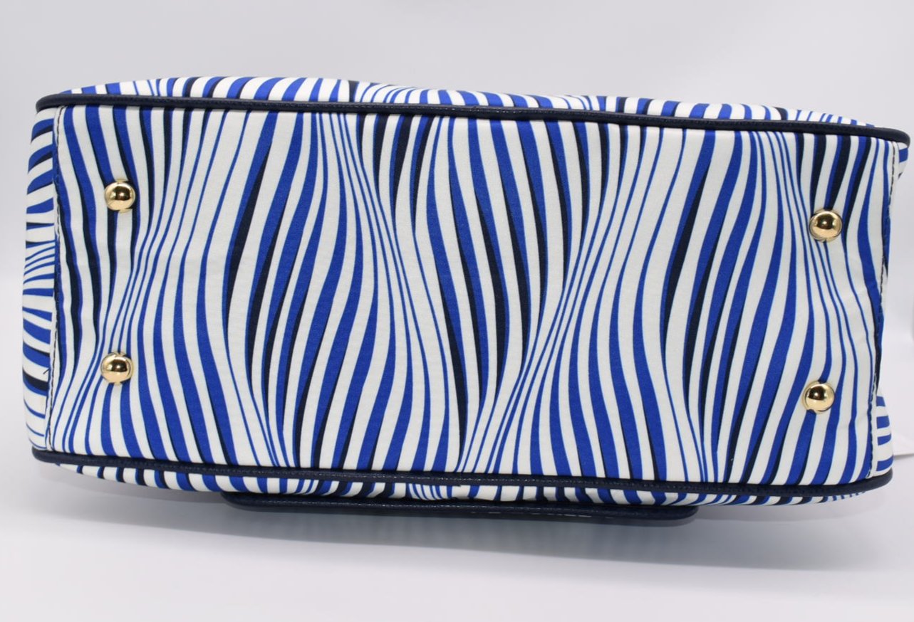 Vera Bradley Bowler Satchel Bag in "Wavy Stripe" with Navy Trim