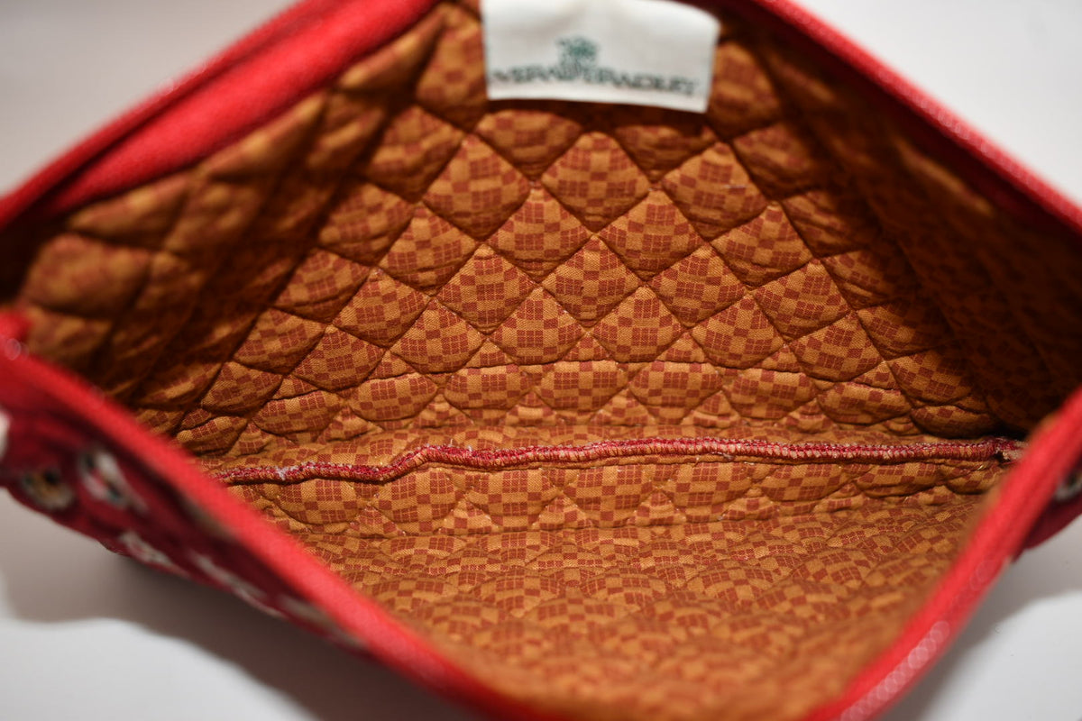 Vintage Vera Bradley Petite Crossbody/ Shoulder Bag in "Red Leaf" Pattern