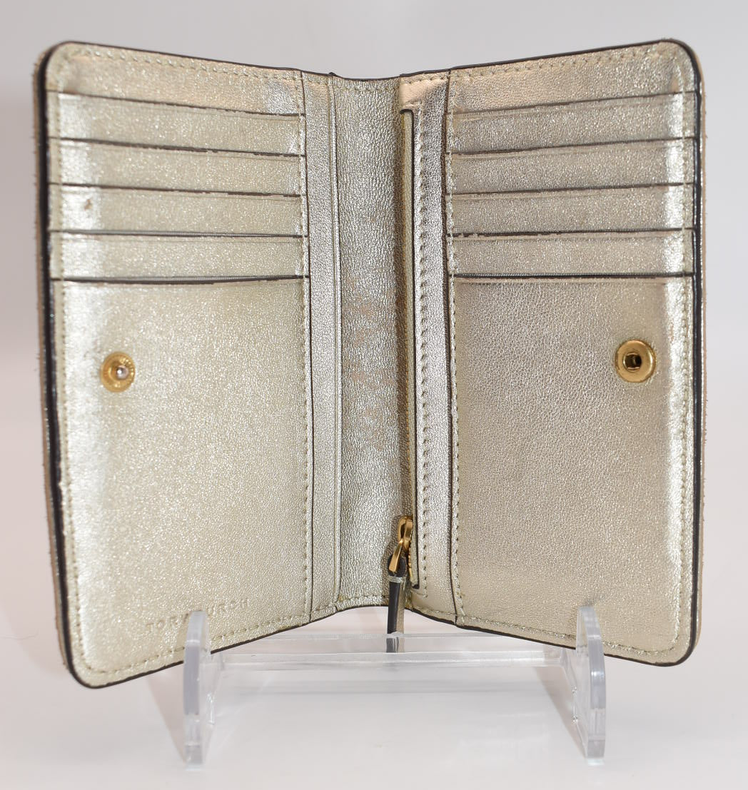 Tory Burch Fleming Metallic Slim Medium Wallet in Gold