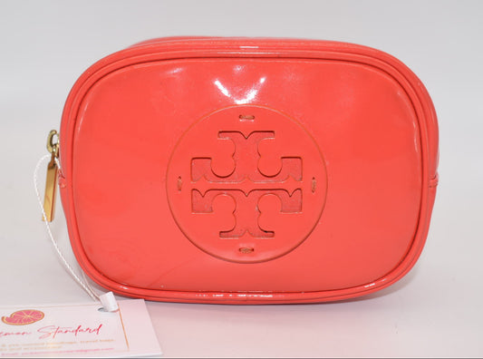 Tory Burch Patent Logo Small Cosmetic Case in Bright Orange
