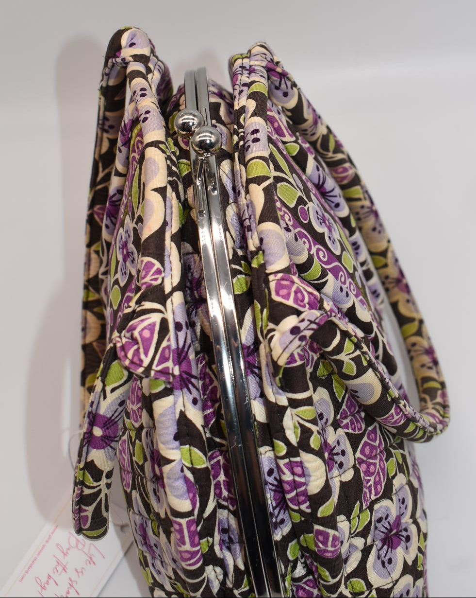 Vera Bradley Eloise Frame Satchel Bag in "Plum Petals" Pattern