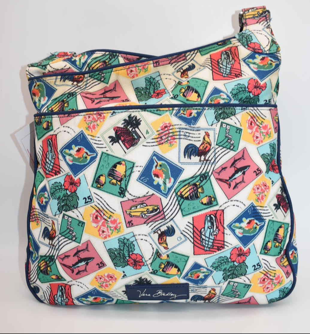 Vera Bradley Reactive Double Pocket Crossbody Bag in "Cuban Stamps" Pattern