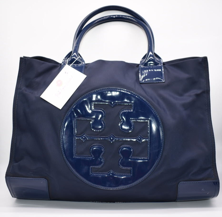 Tory Burch Ella Patent Tote Bag in Navy Blue