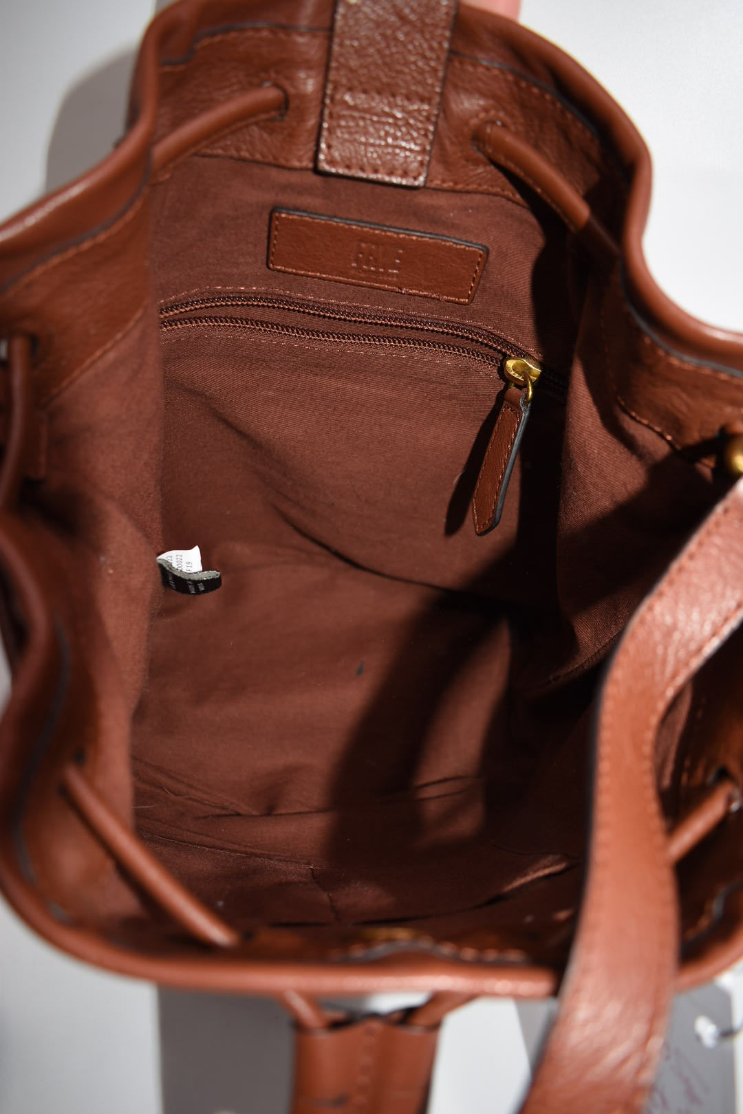 Frye Olivia Leather Bucket Bag in Cognac Brown