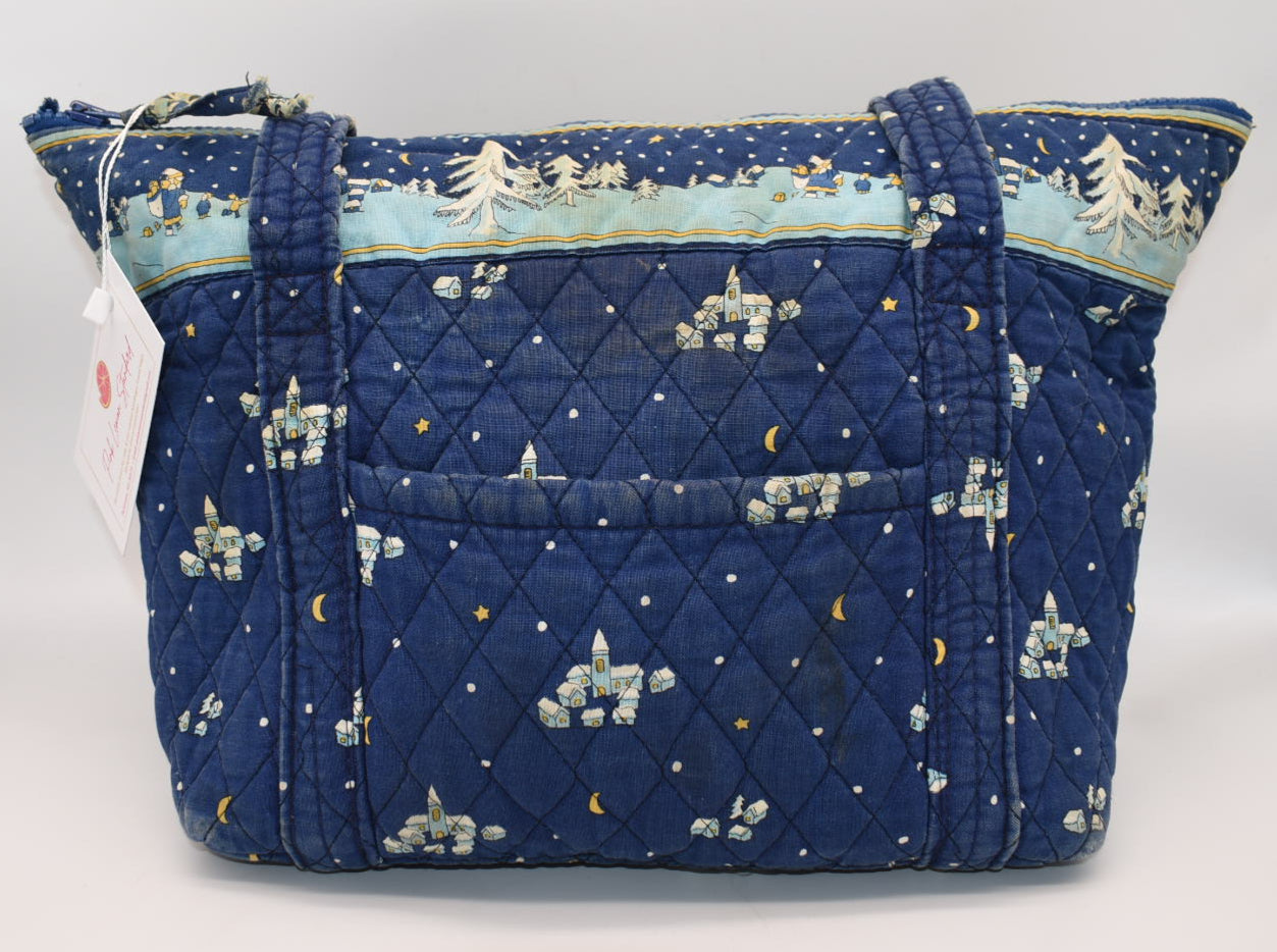 Vera Bradley Large Paddy Tote Bag in "Blue Christmas-1997" Pattern