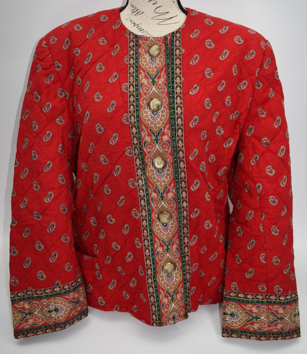 Vintage Vera Bradley Large Quilted Jacket in "Apple Red - 1991" Pattern