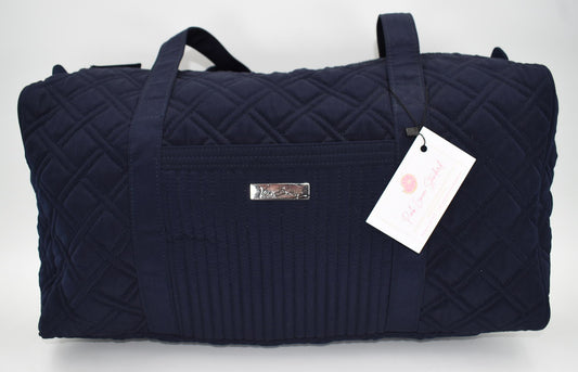 Vera Bradley Medium Quilted Microfiber Duffel Bag in Navy Blue