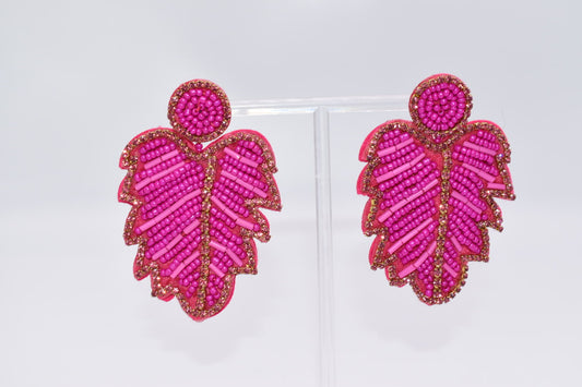 Statement Earrings: Pink Beaded Tropical Drop Earrings