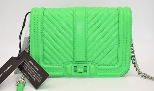 Rebecca Minkoff Chevron Quilted Small Love Crossbody Bag in Neon Green