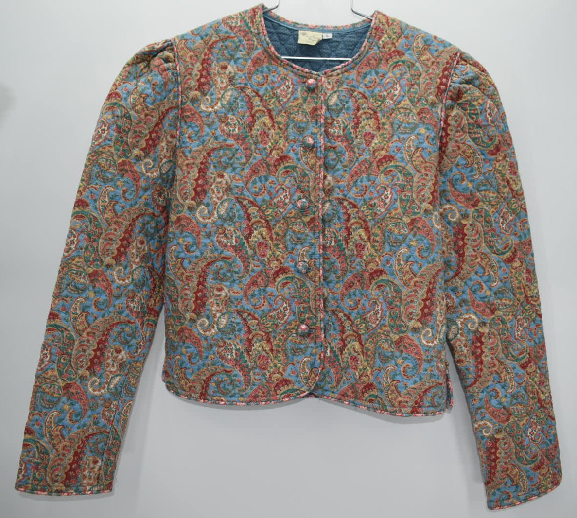 Vintage Vera Bradley Large Cropped Jacket in "Sky Blue Paisley -1987" Pattern
