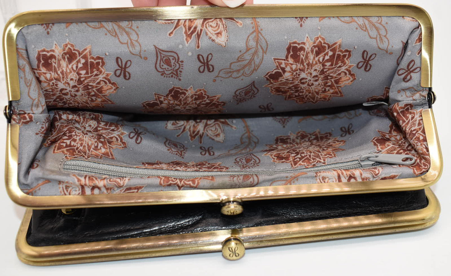 HOBO INTL Lauren Clutch Wallet in Black Embossed Leather