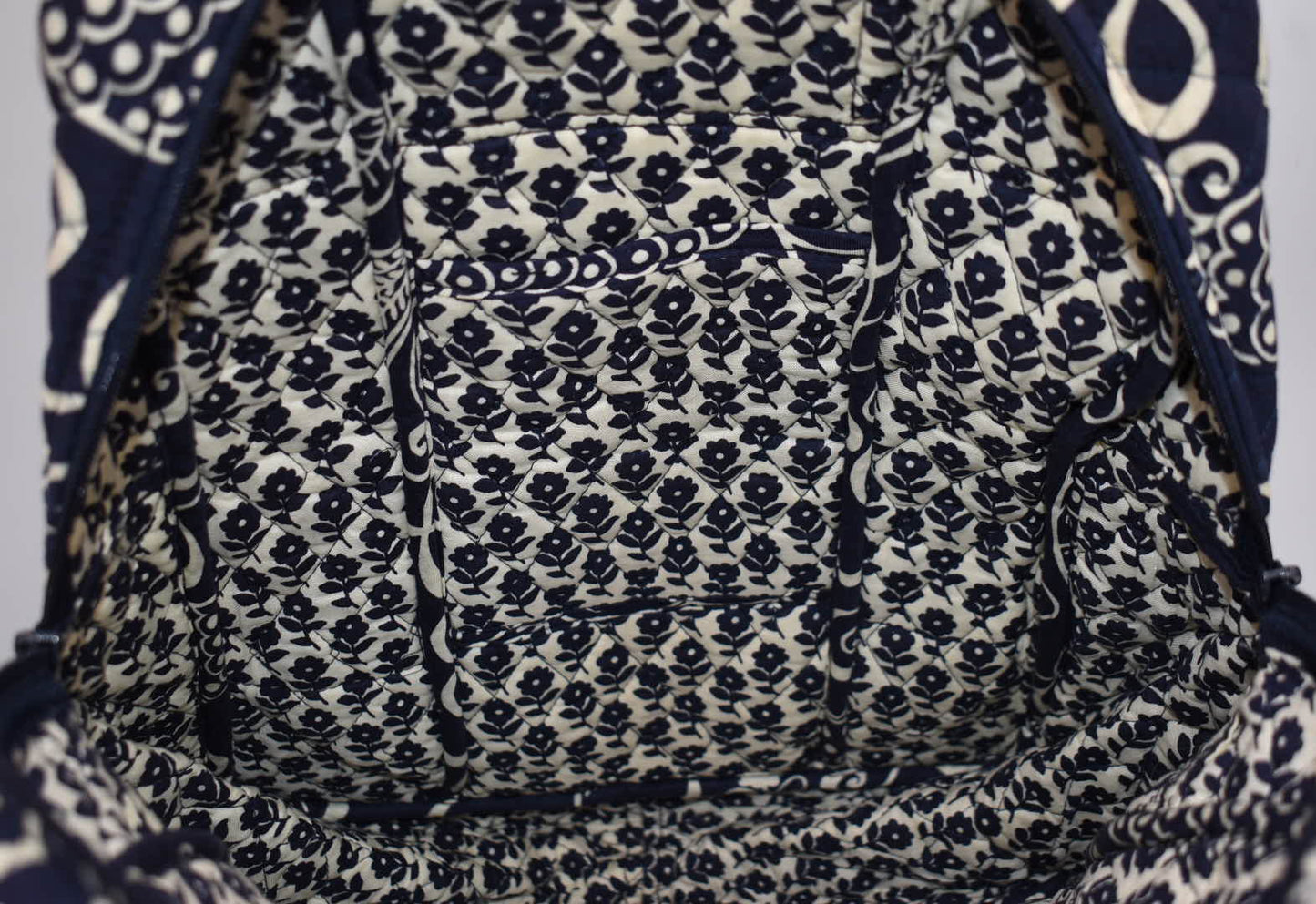 Vera Bradley Large Ultimate Backpack in "Twirly Birds- Navy" Pattern