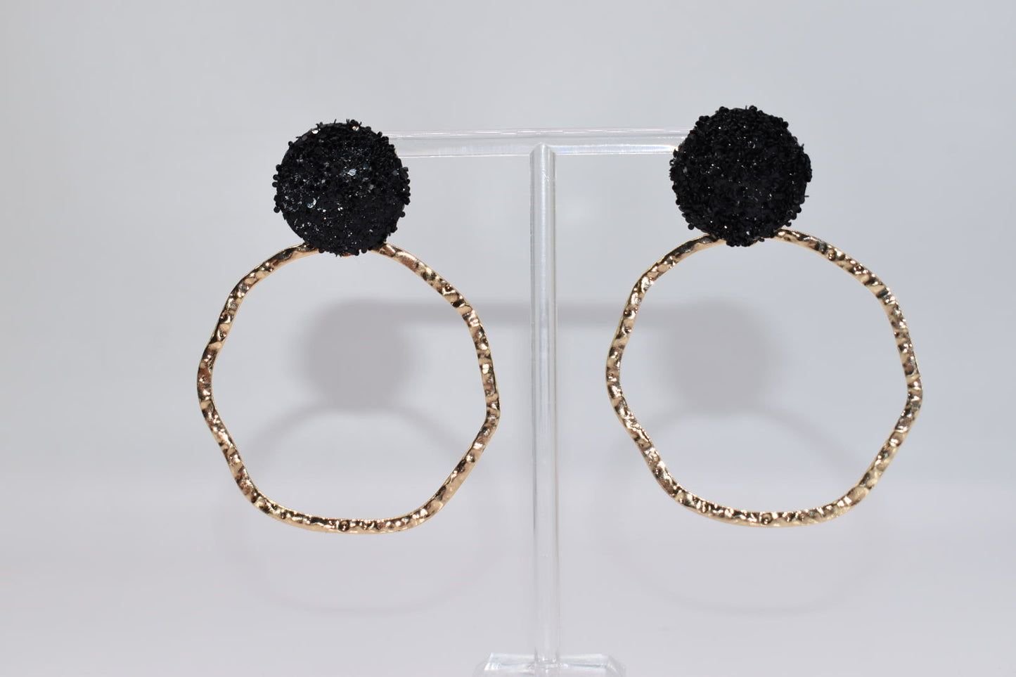 Statement Earrings: Glitter Top Hoops Black Drop Earrings