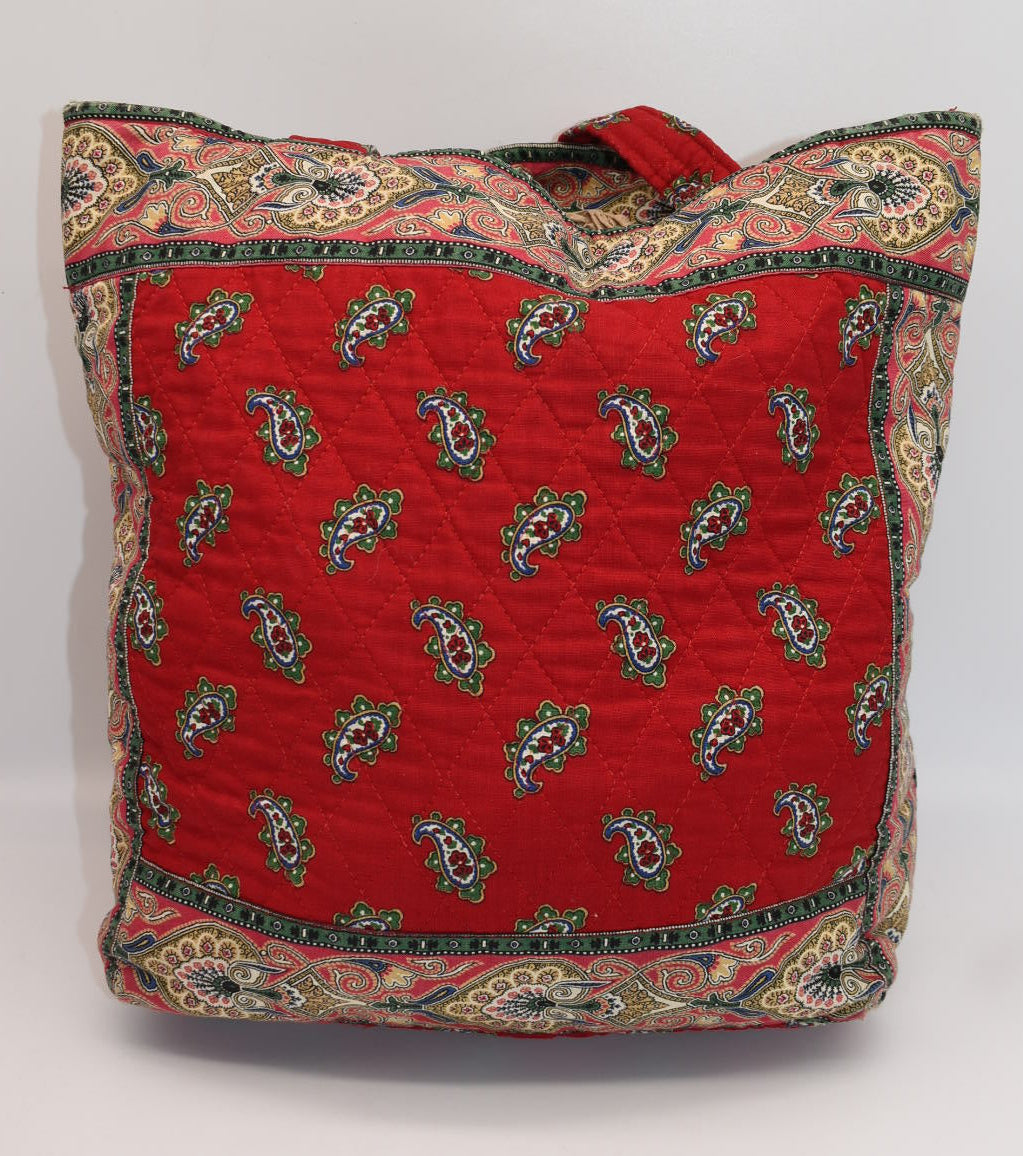 Vintage Vera Bradley Quilted Cotton Tote Bag in "Red- 1991" Pattern