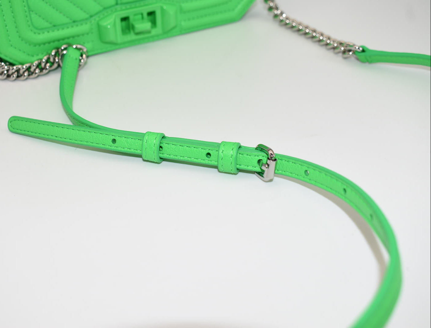 Rebecca Minkoff Chevron Quilted Small Love Crossbody Bag in Neon Green
