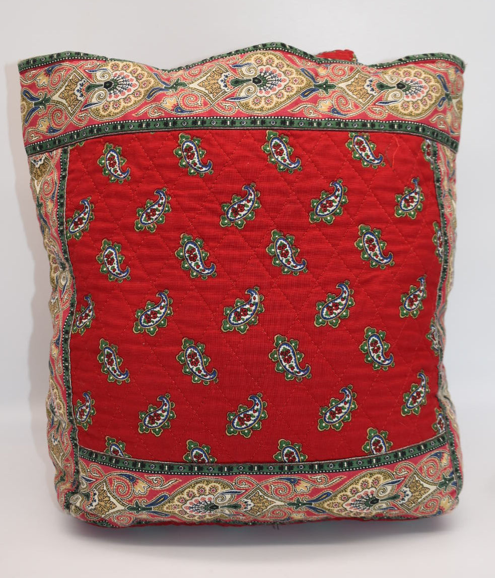 Vintage Vera Bradley Quilted Cotton Tote Bag in "Red- 1991" Pattern