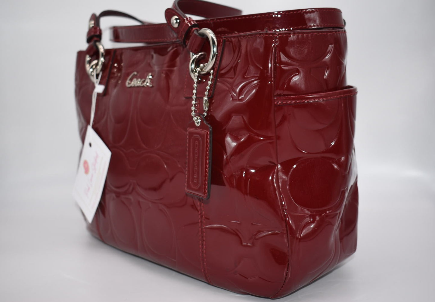 Coach Gallery Merlot Embossed Signature Patent Leather Tote Bag