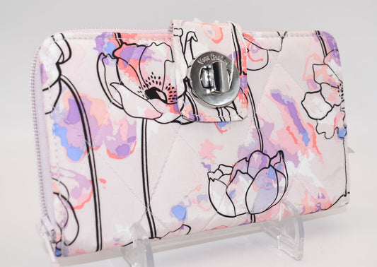 Vera Bradley Ultralight RFID Turnlock Wallet in "Anemone Watercolor" Pattern