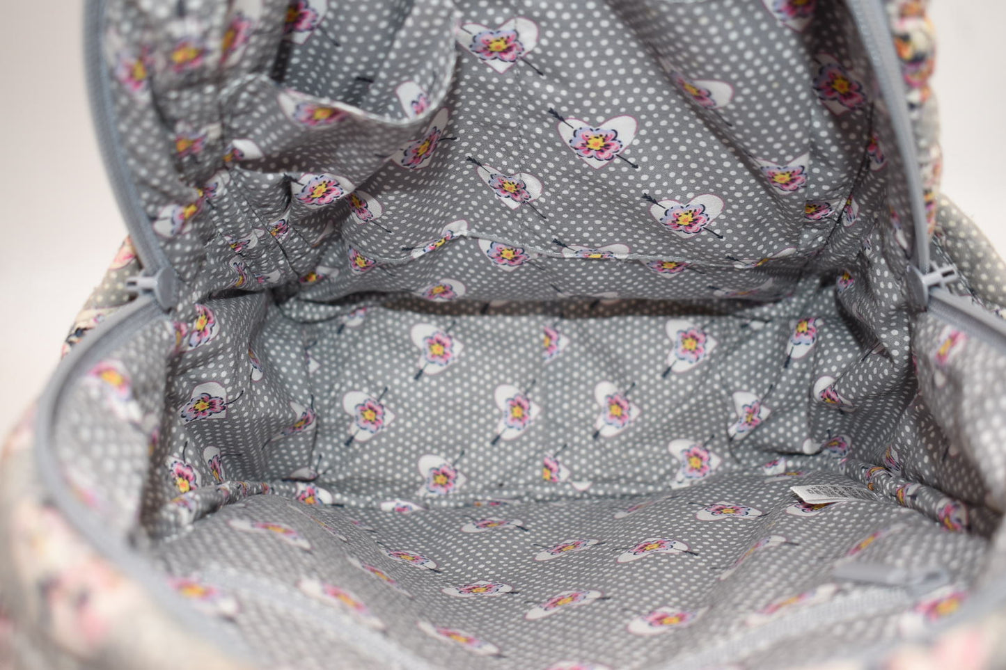 Vera Bradley Small Quilted Cotton Backpack in "Mon Amour Gray" Pattern