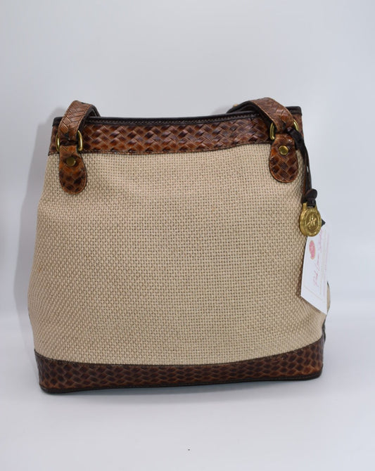 Brahmin Leather & Natural Canvas Shoulder Bag