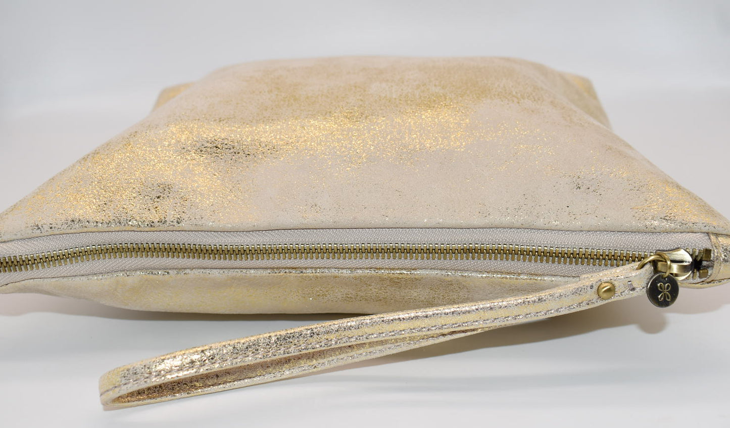 HOBO INTL Leather Convertible Crossbody Bag in Gold Leaf Shimmer