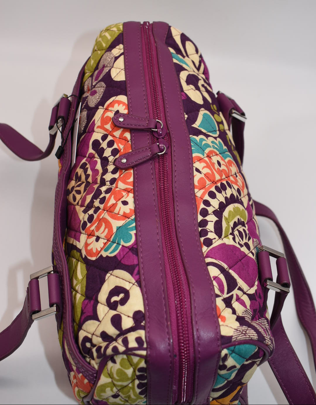 Vera Bradley Trimmed Caroline Satchel Bag in "Plum Crazy" Pattern