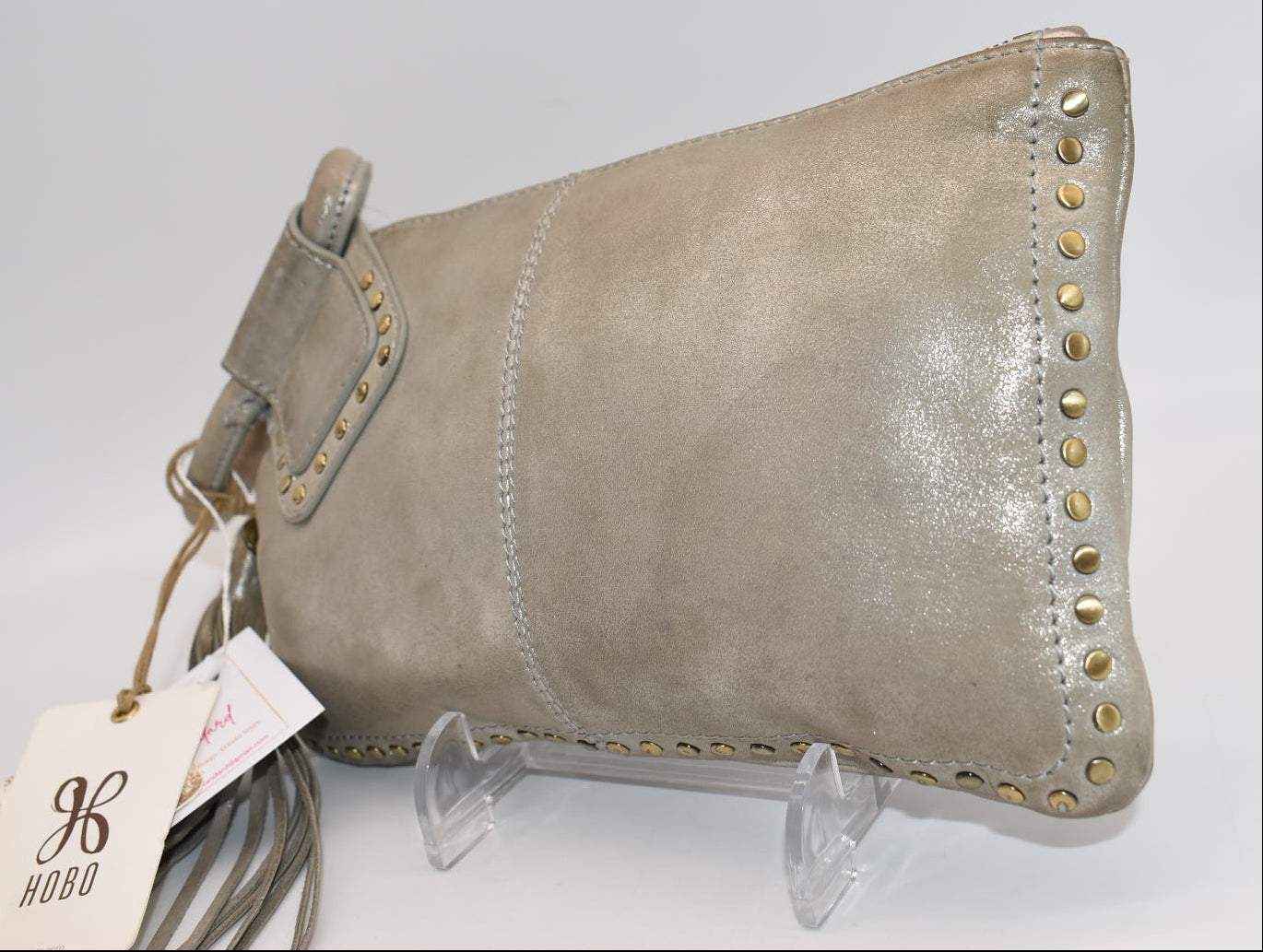 HOBO INTL Sable Whipstitch Tassel Wristlet in Granite Gray Leather