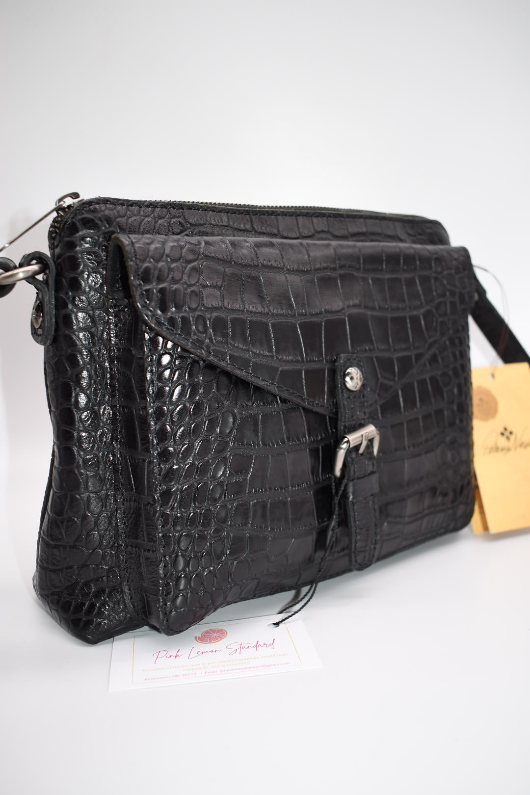 Patricia Nash Avellino Crossbody Bag in Black Distressed Vintage Croc